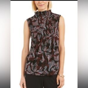 Alfani Women's Black White Red Printed Sleeveless Blouse Top XS Office Layering